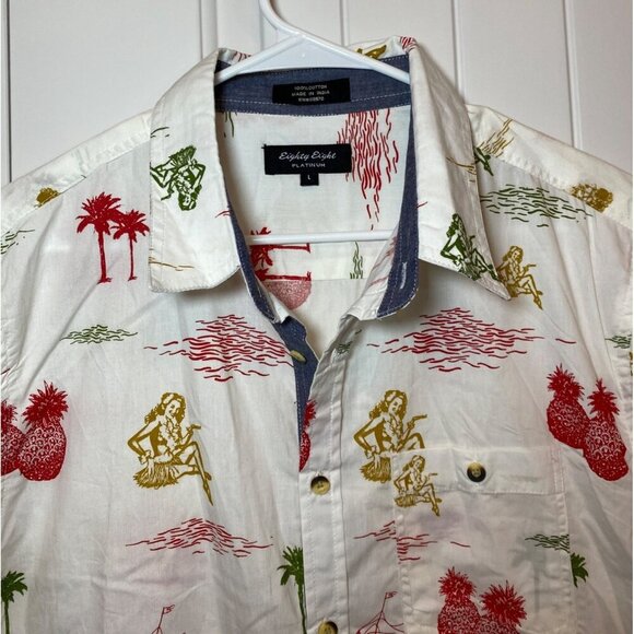 3 for $15 Eighty Eight Platinum Men’s "Hawaiian Islands" White Button-Down Shirt - Picture 3 of 5